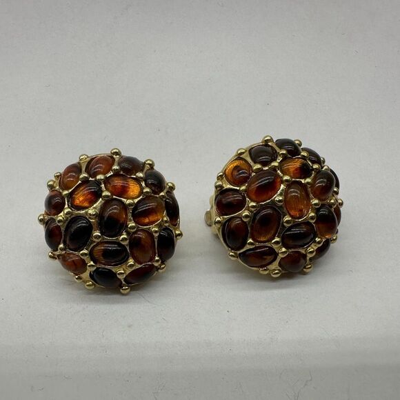 KJL Kenneth Jay Lane Tortoise Shell Cabochon Oval‎ Button Clip Earrings $135 - Picture 8 of 11